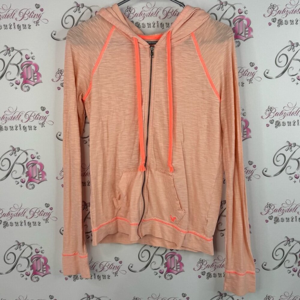 American Eagle Outfitters zip up hoodie sweater neon bright Peach Hoodie